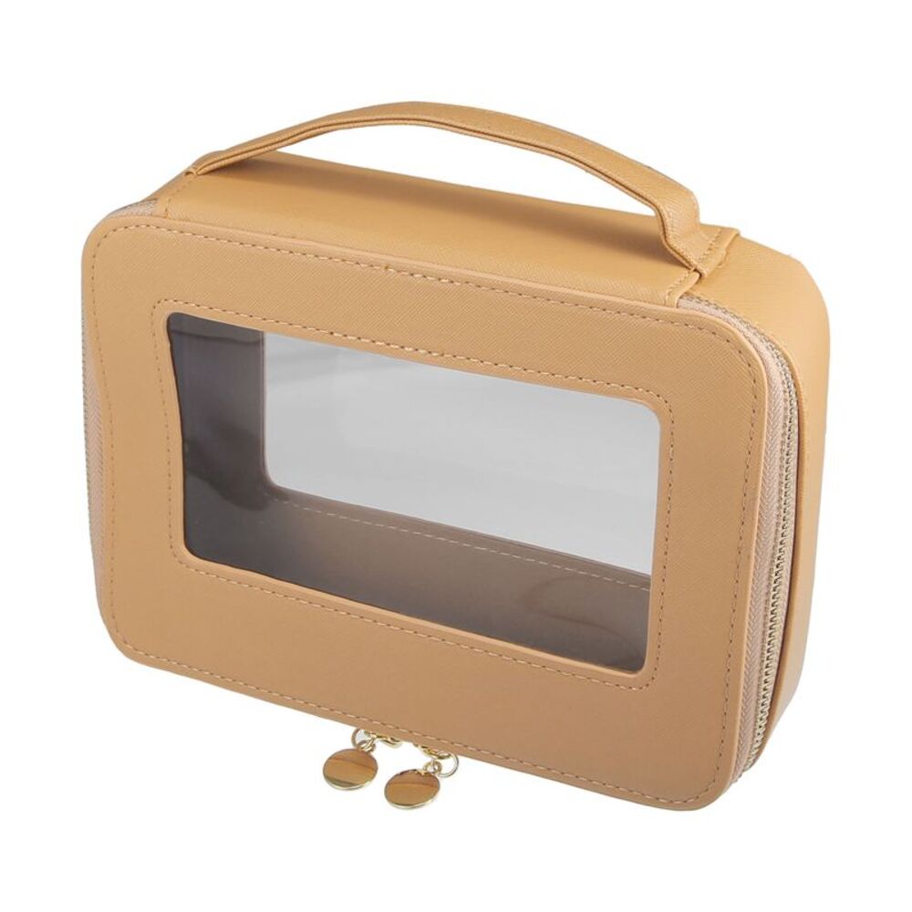 Clear Cosmetic Make Up Brush Travel Organizer Toiletry Bag Light Brown